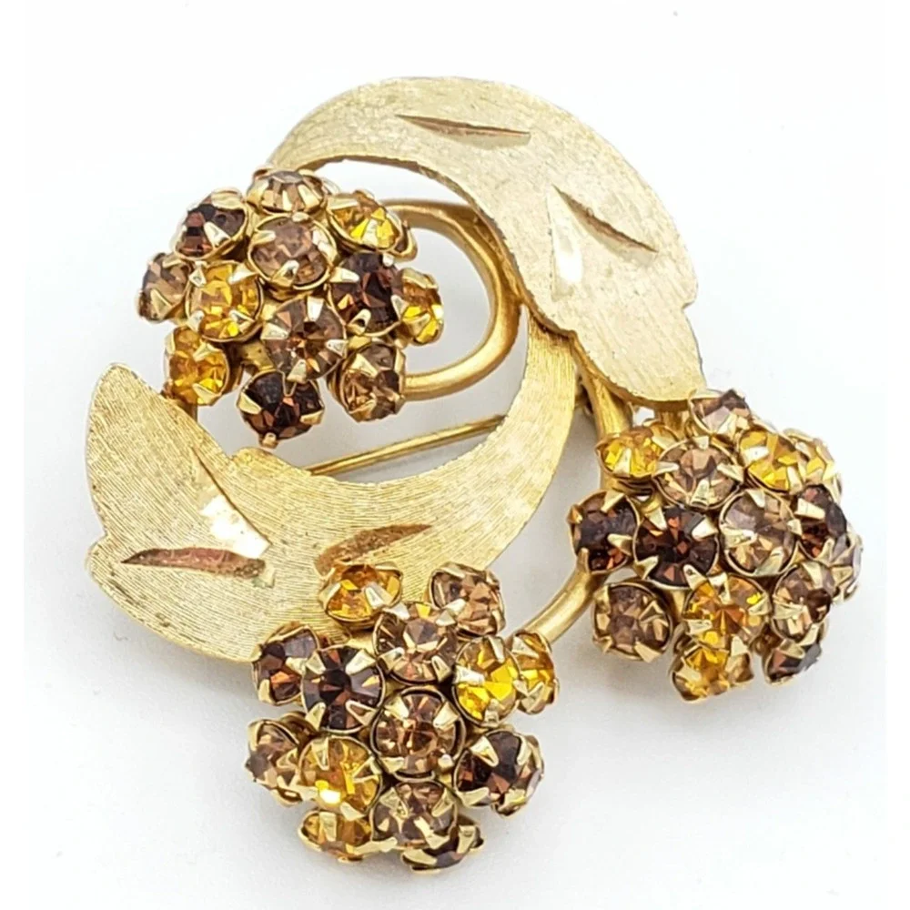 Rhinestone Flower Brooch Pin 2.5